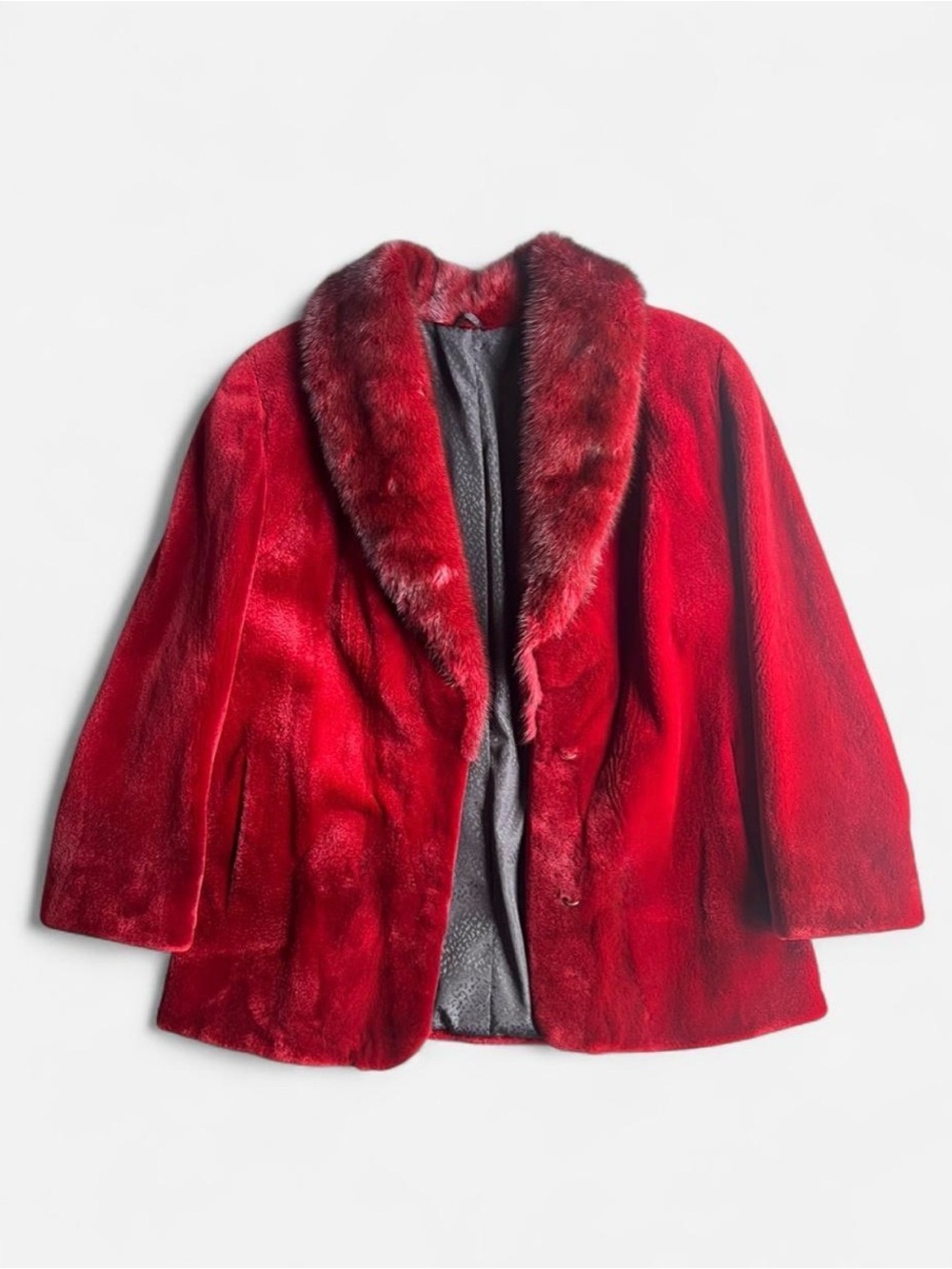 Custom red/burgandy sheared fur stroller coat women’s size M/L